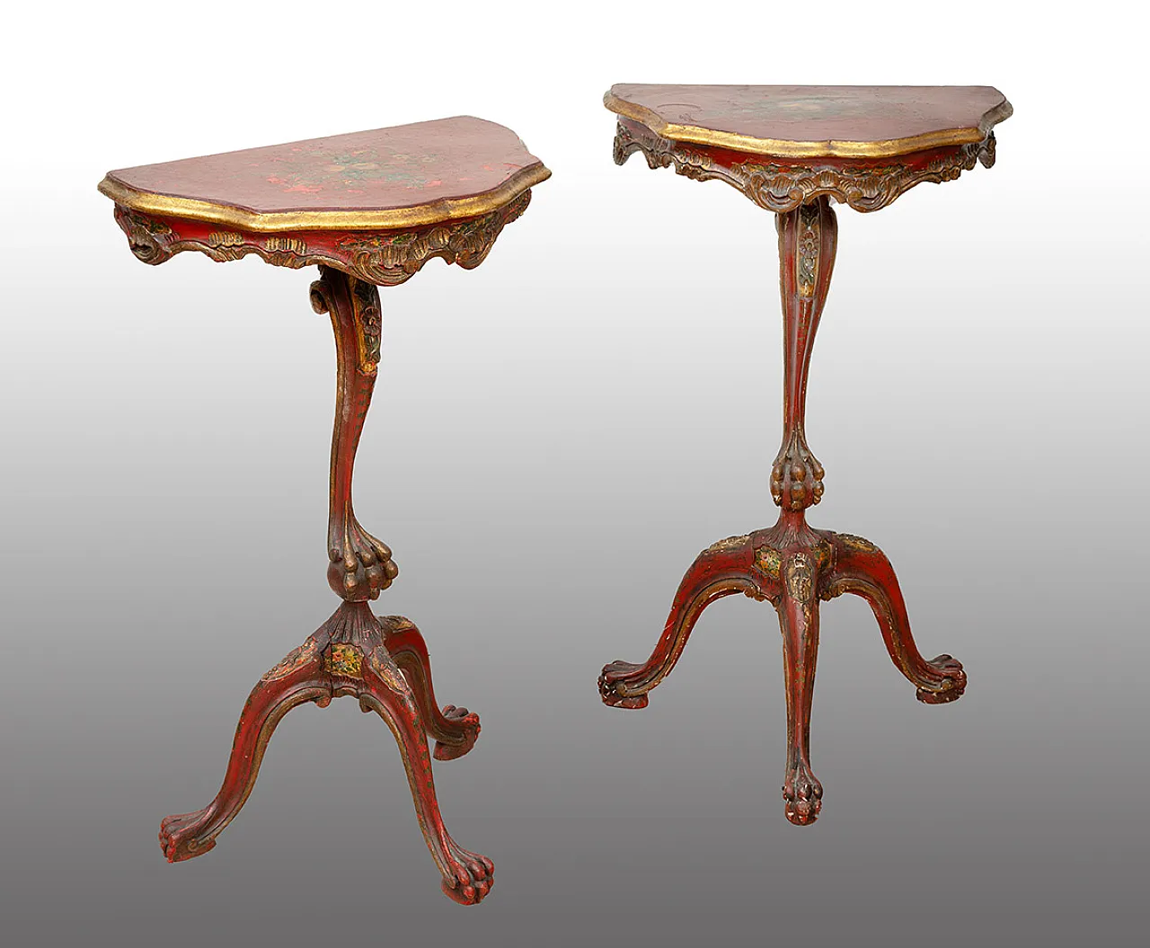 Pair of demi console moons in lacquered wood and painted, 19th century 1