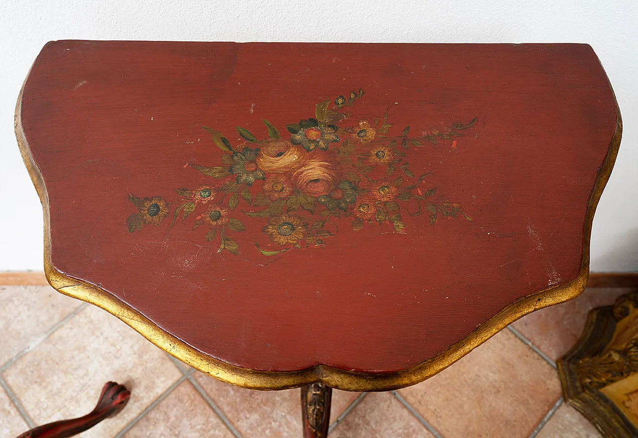 Pair of demi console moons in lacquered wood and painted, 19th century 2