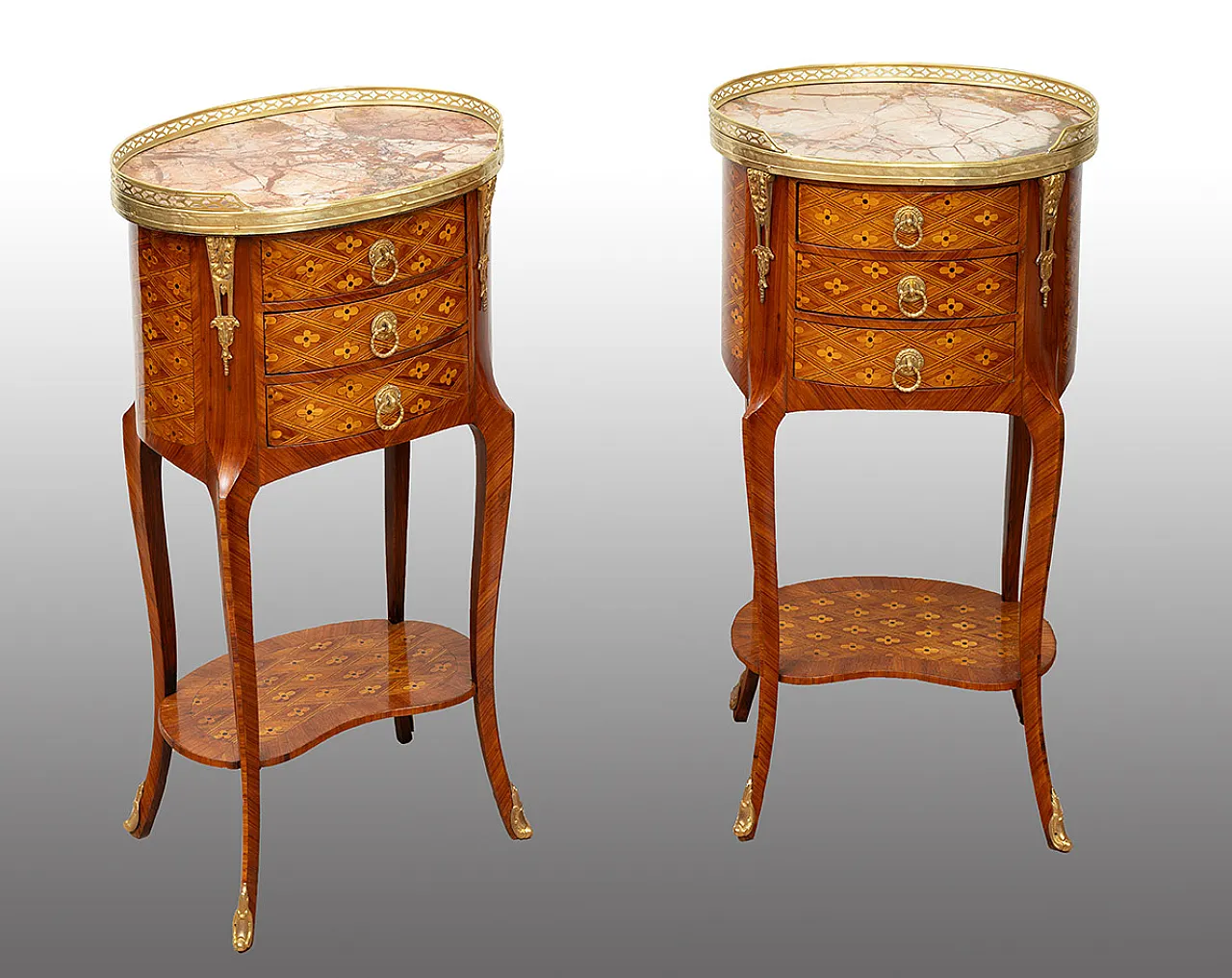 Pair of ancient egg bedside tables Napoleon III in exotic woods, 19th 1