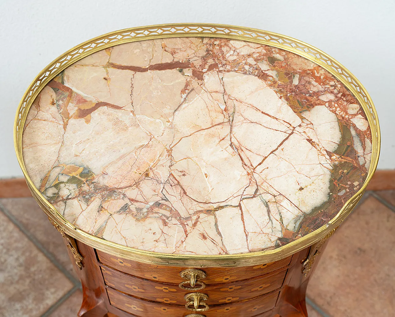 Pair of ancient egg bedside tables Napoleon III in exotic woods, 19th 2