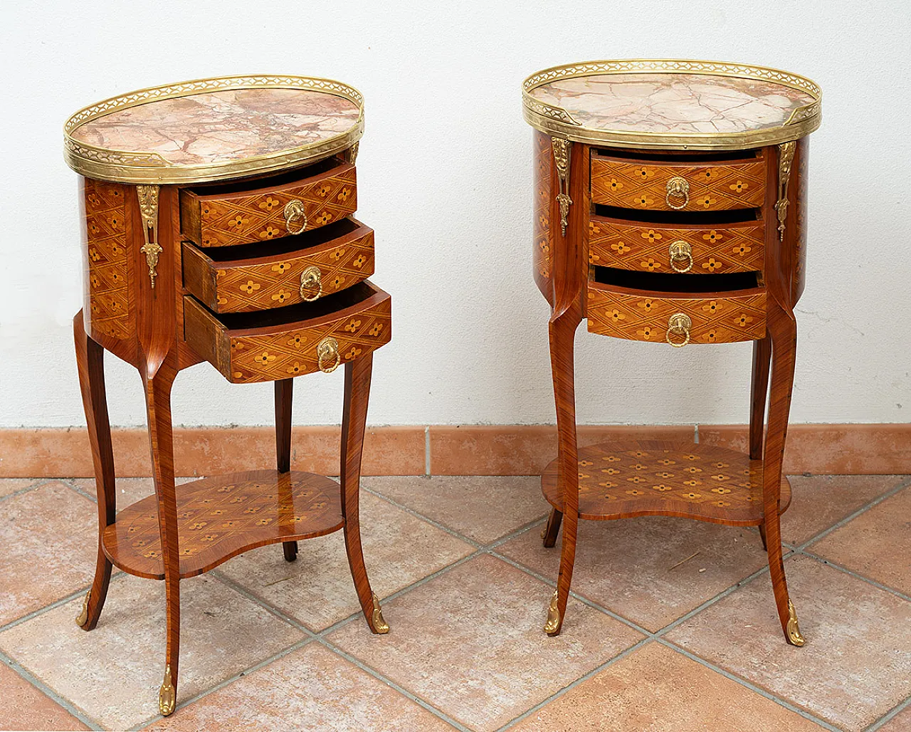Pair of ancient egg bedside tables Napoleon III in exotic woods, 19th 6