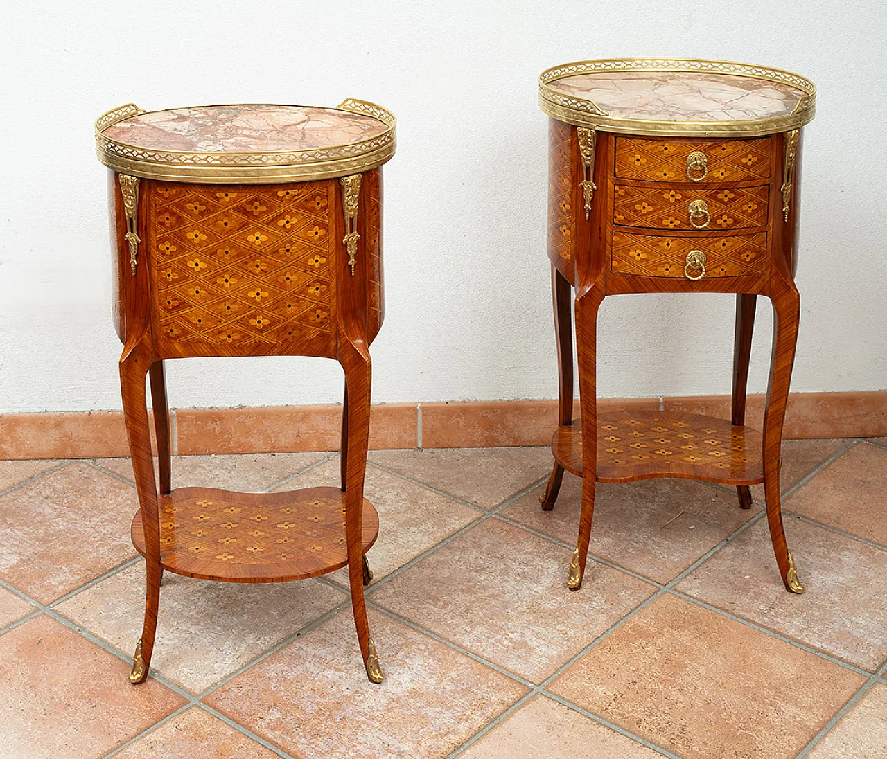 Pair of ancient egg bedside tables Napoleon III in exotic woods, 19th 7