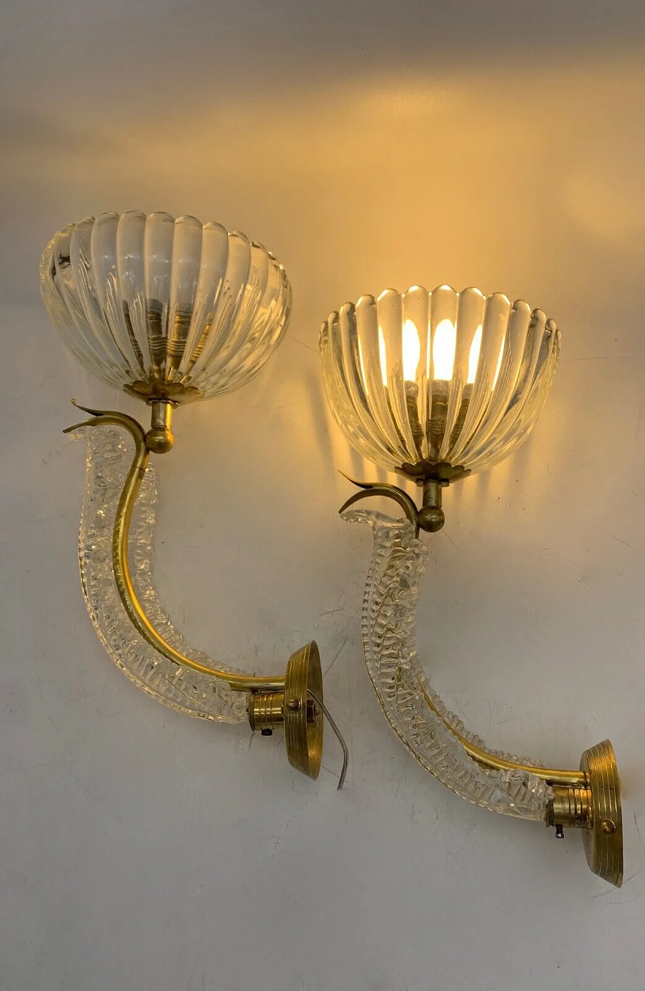Coppia di appliques in vetro soffiato di Murano, fine '900 1