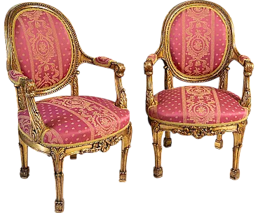 Coppia di poltrone Napoleone III in legno dorato e intagliato, '800