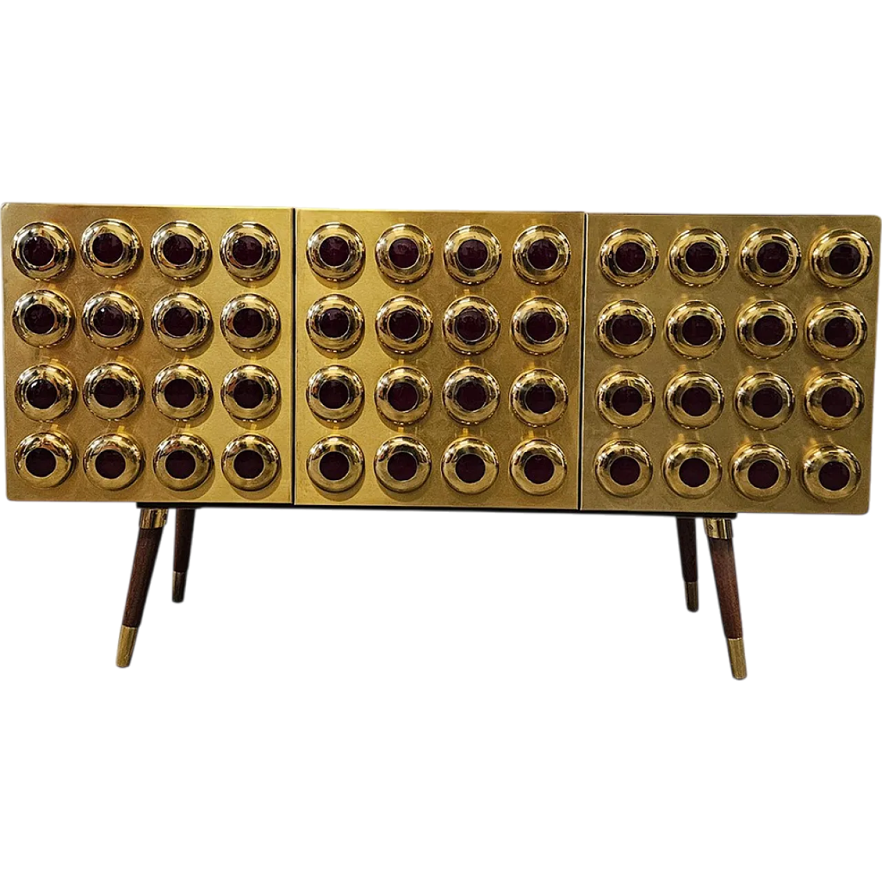 Credenza tre ante in ottone e vetro, anni '90 8