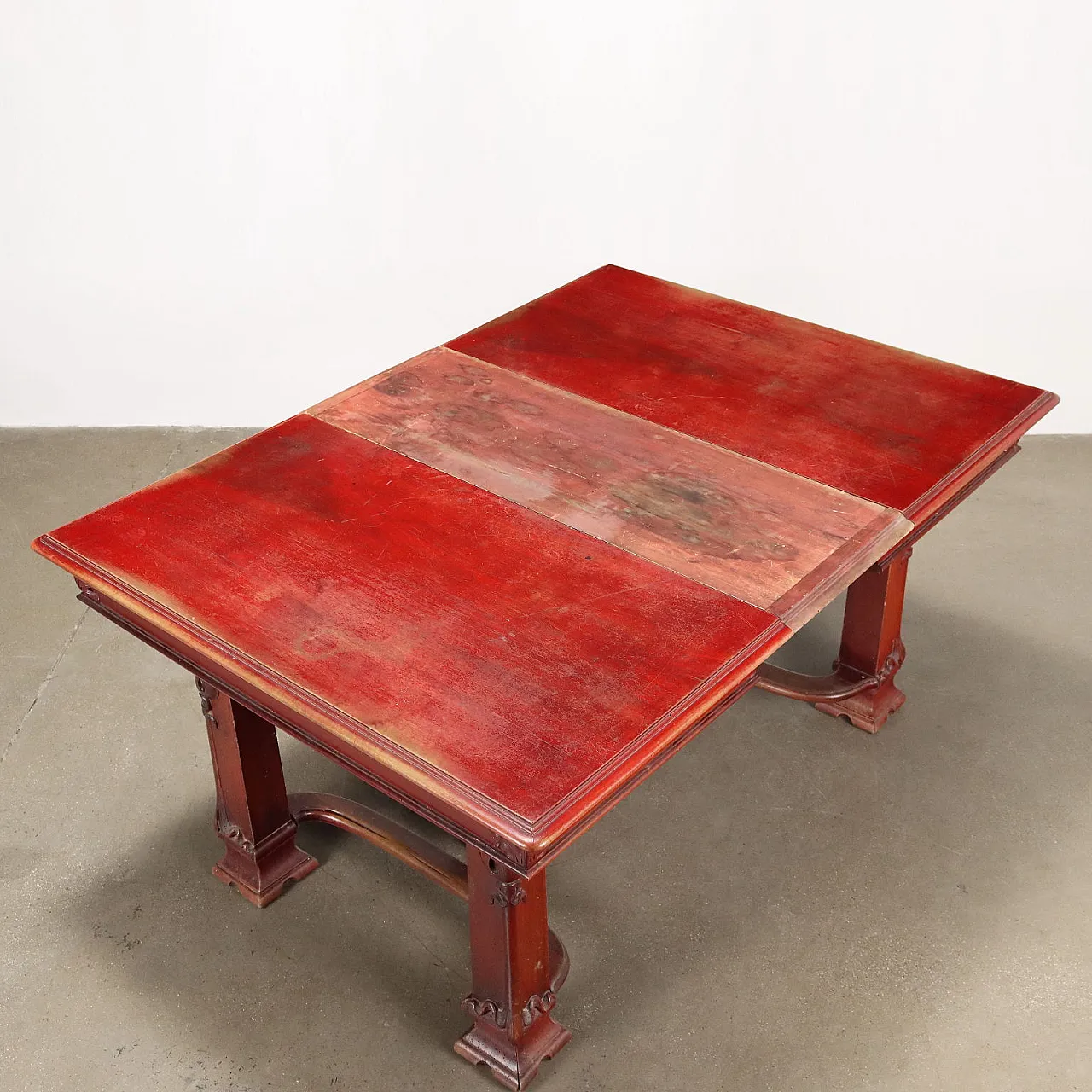 Tavolo Liberty in noce dipinto, allungabile, inizio '900 4