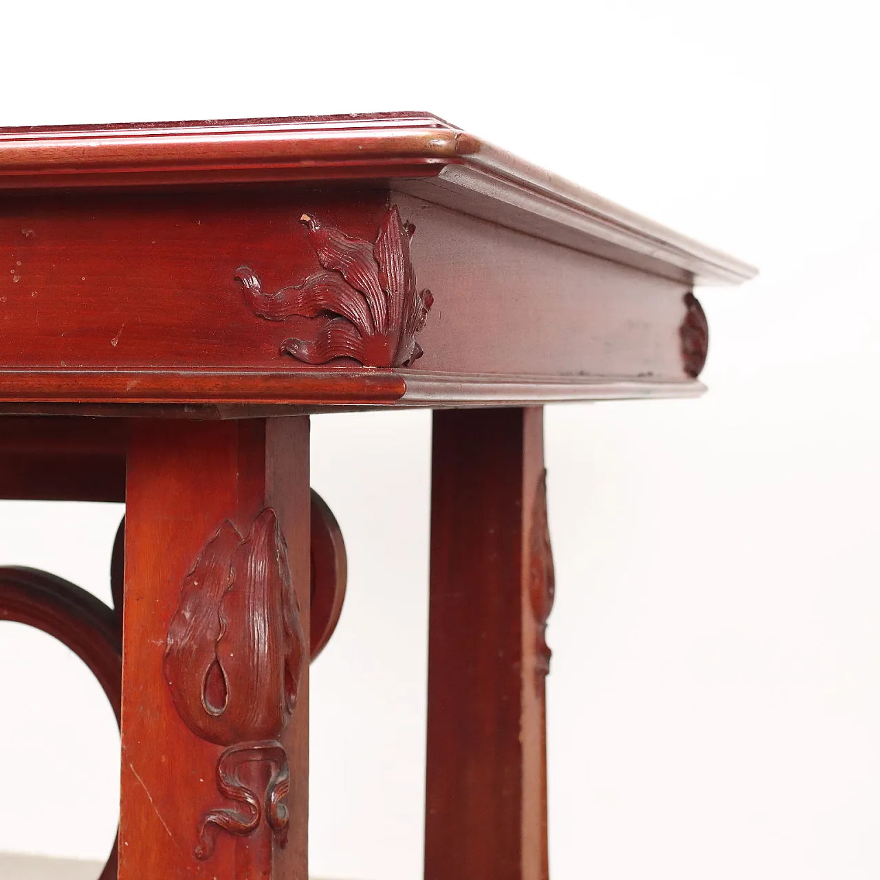 Tavolo Liberty in noce dipinto, allungabile, inizio '900 6