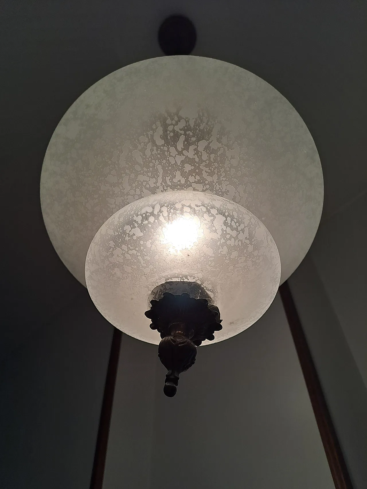 Glass and bronze chandelier, 70s 2