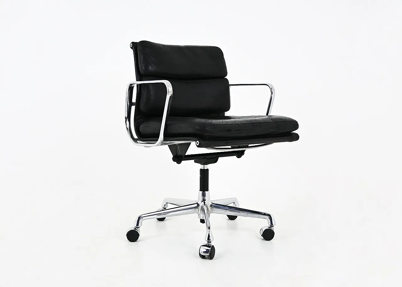 Black Leather Soft Pad Chair by Charles & Ray Eames for Vitra, 1970s 1