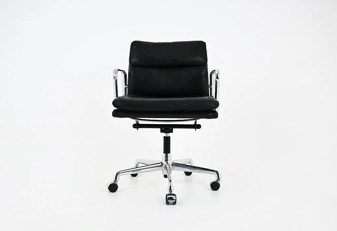 Black Leather Soft Pad Chair by Charles & Ray Eames for Vitra, 1970s 3