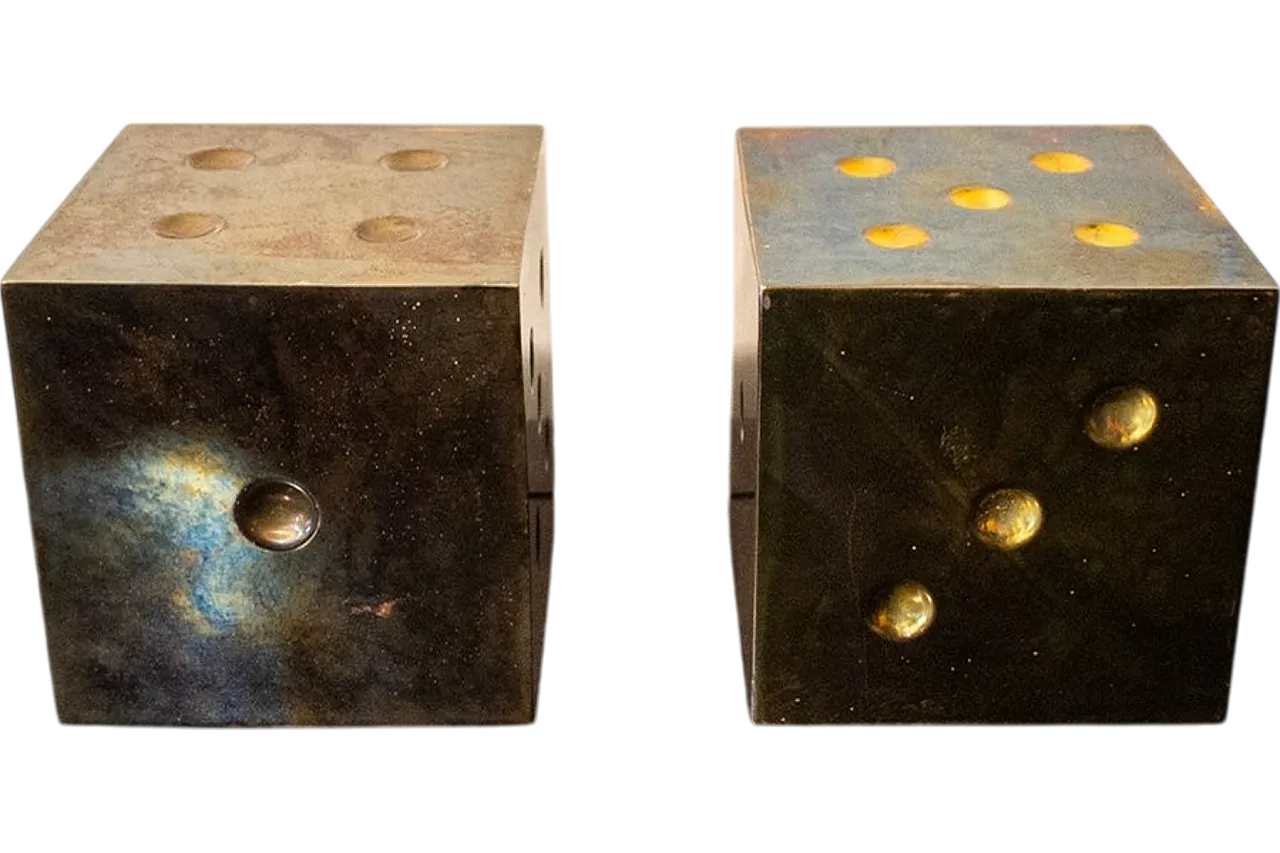 Pair of burnished brass nut-shaped paperweights, 1970s 4