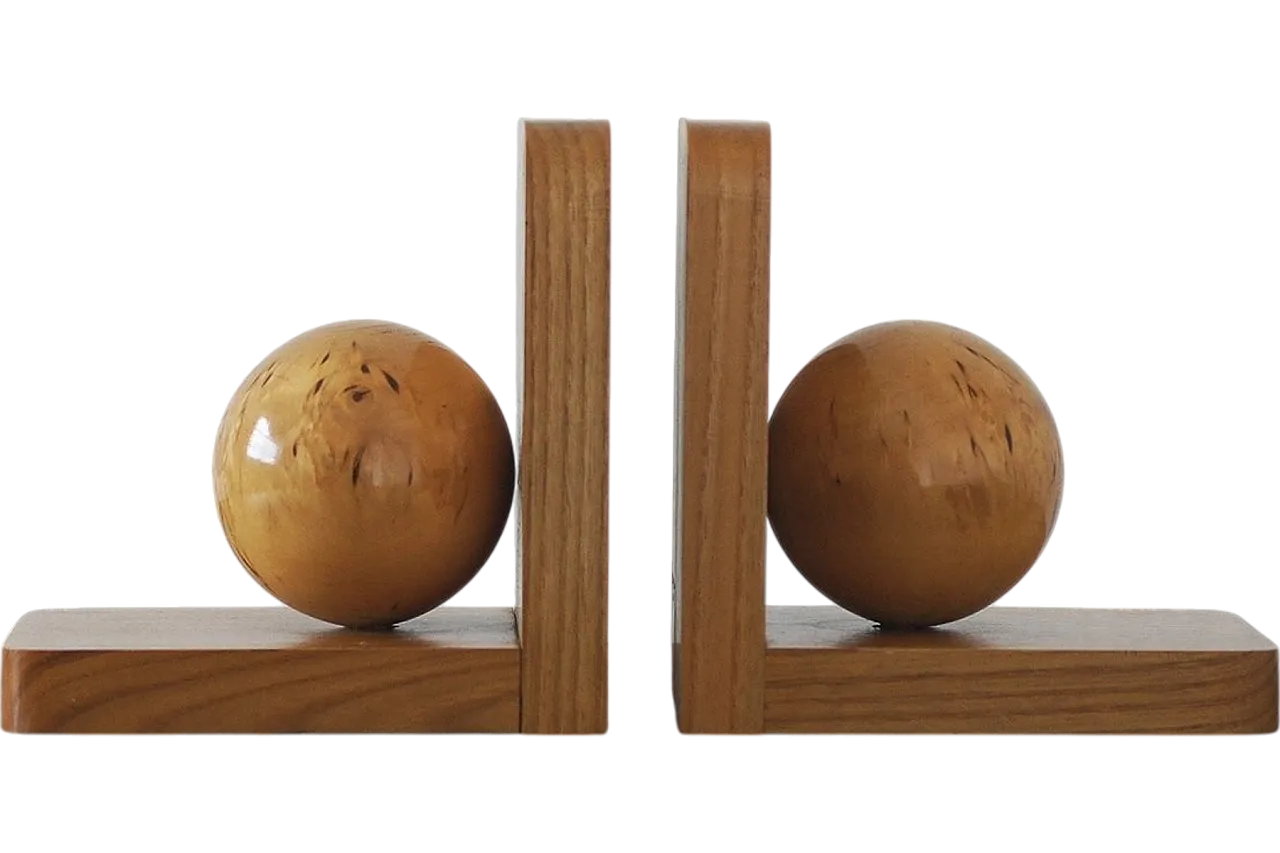 Coppia di fermalibri Mid-Century in legno, anni '30 5