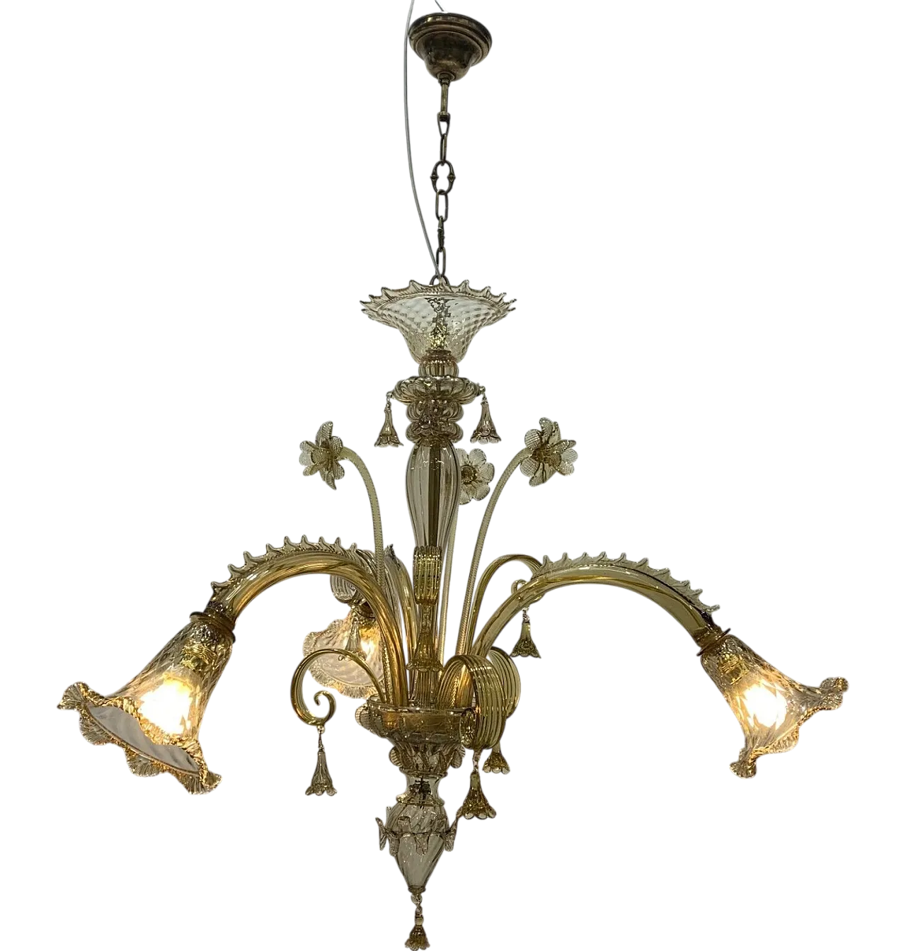 Lampadario in vetro di Murano ambrato attribuito a A.V.E.M., anni '30 8
