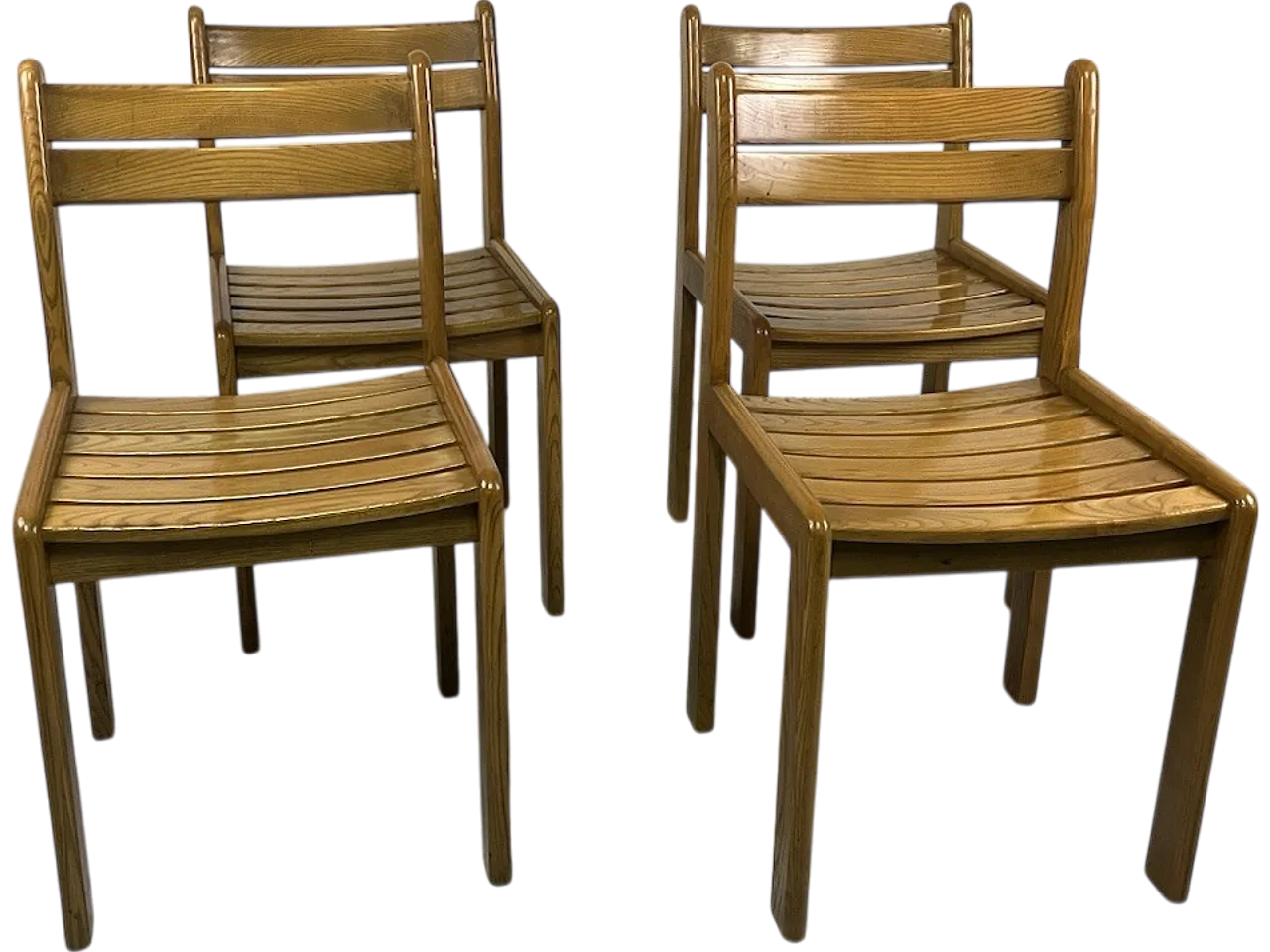 4 Brutalist wooden chairs, 1970s 14