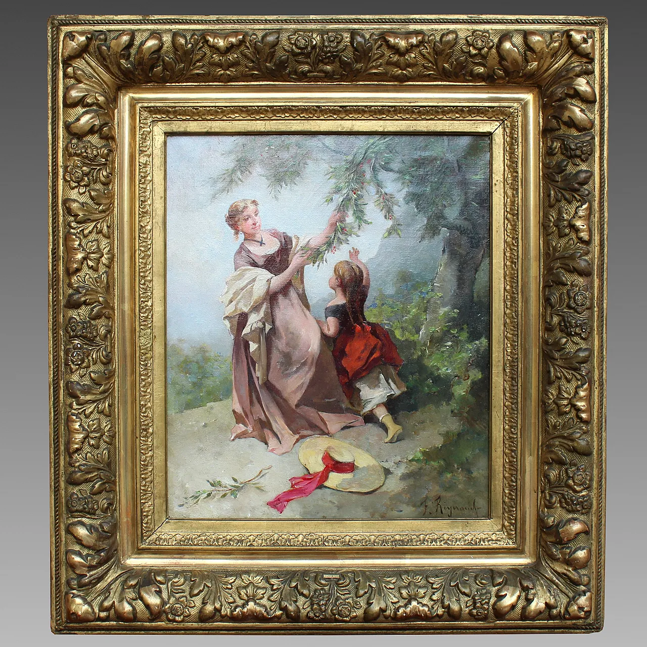 Oil painting on canvas with golden laundry, 19th century 1