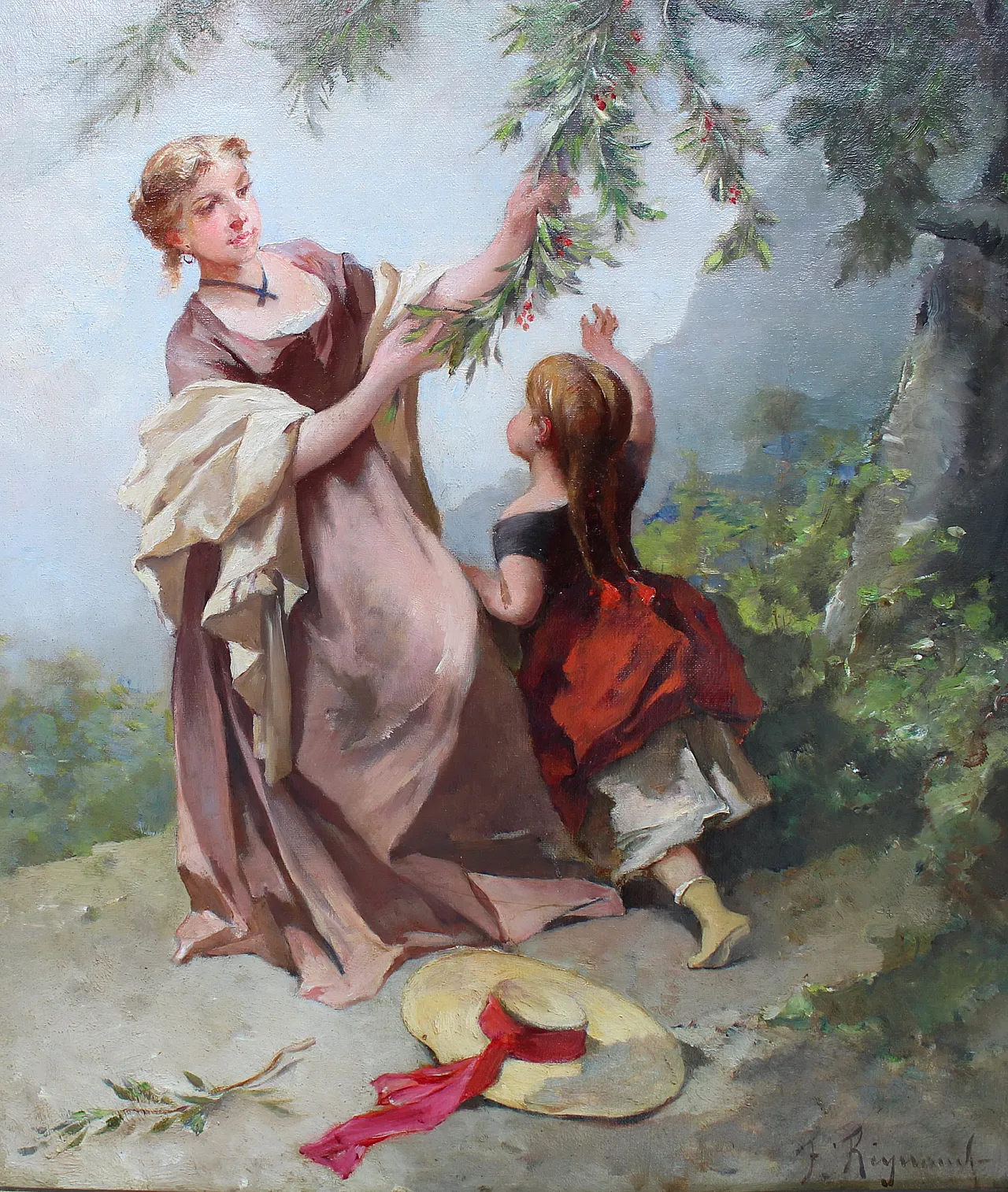 Oil painting on canvas with golden laundry, 19th century 2