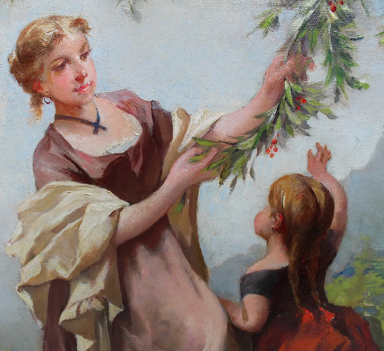 Oil painting on canvas with golden laundry, 19th century 3