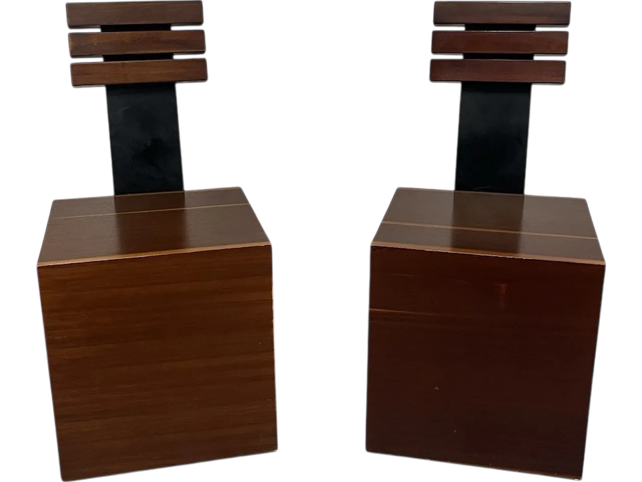 Pair of cubic metal and wood armchairs, 1980s 14