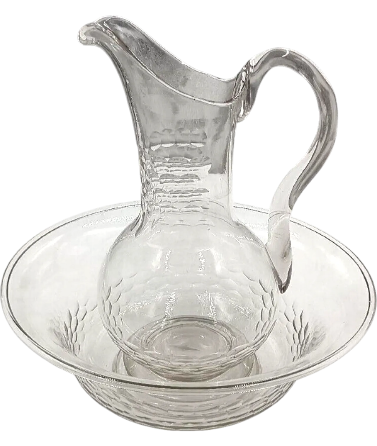 Brocca con bacile in vetro inciso, '800 12