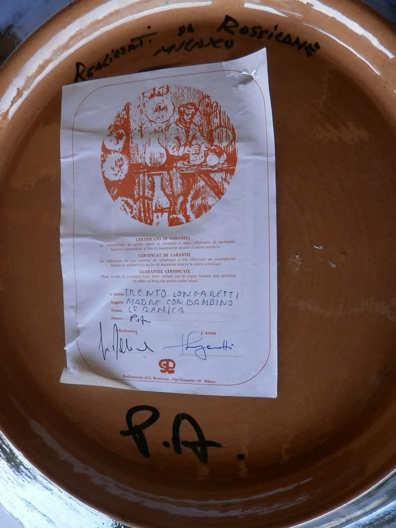 Piatto in ceramica di Trento Longaretti per Rossicone, anni '80 6