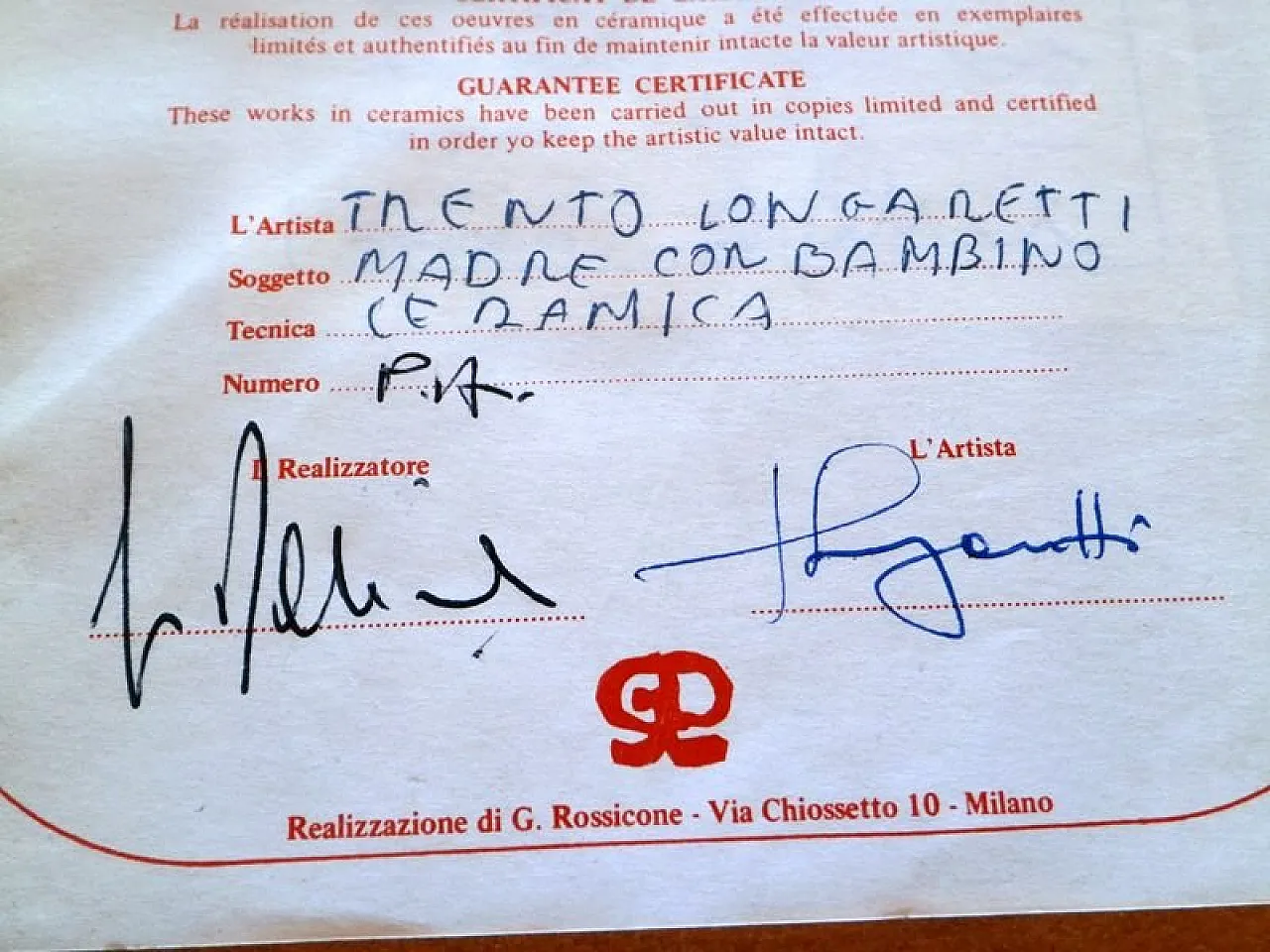 Piatto in ceramica di Trento Longaretti per Rossicone, anni '80 7