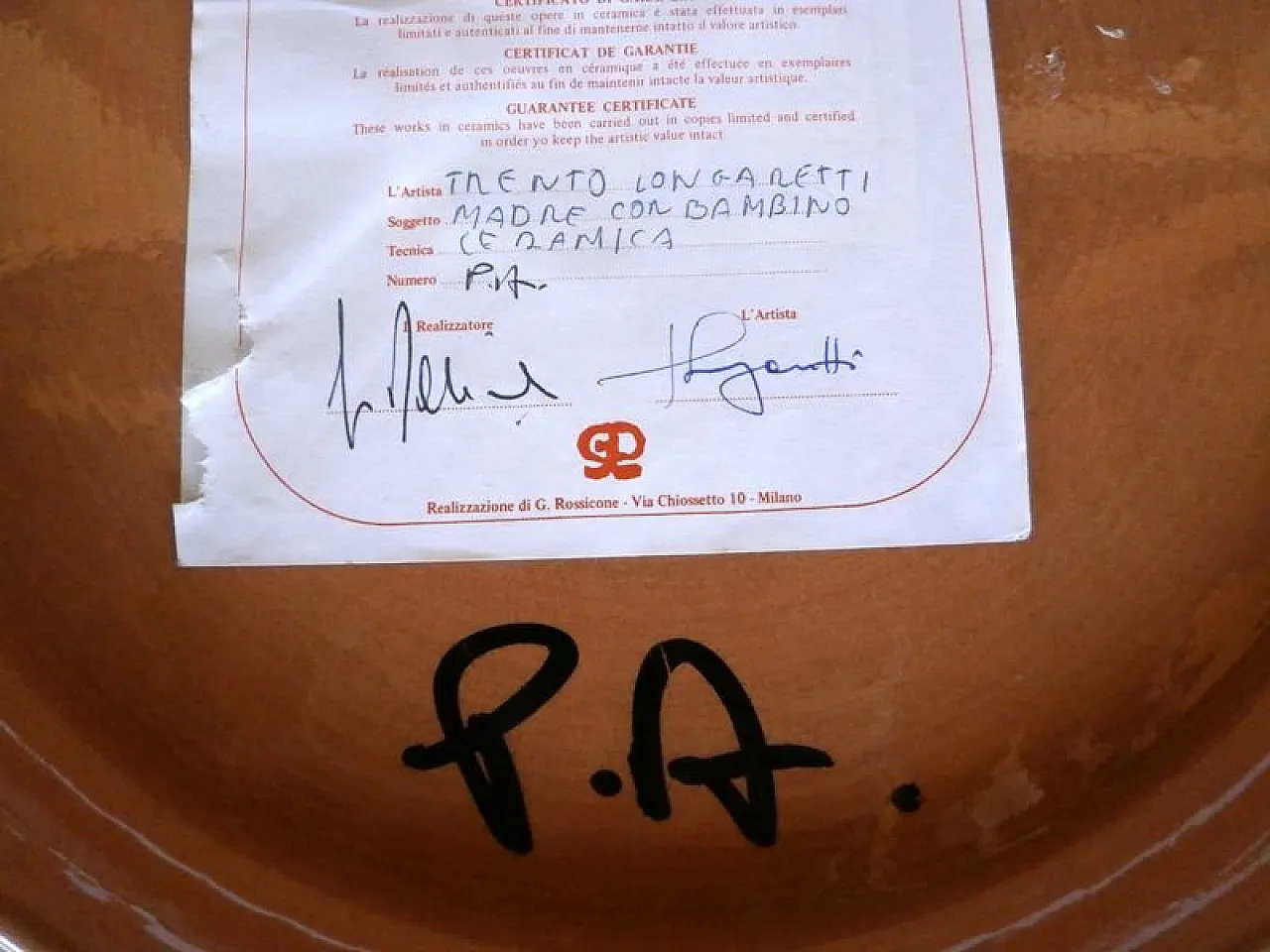 Piatto in ceramica di Trento Longaretti per Rossicone, anni '80 8