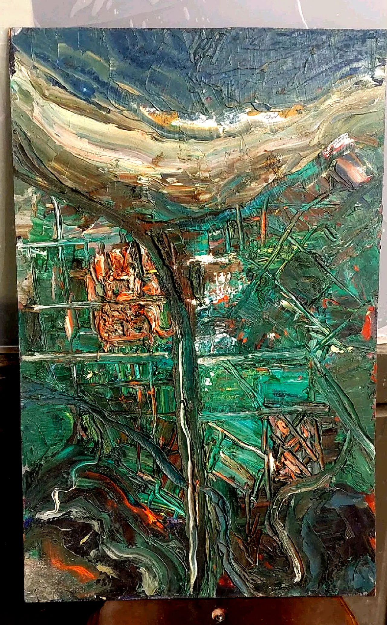 Abstract oil on panel painting by Raffaello Giannelli, 20th century 1