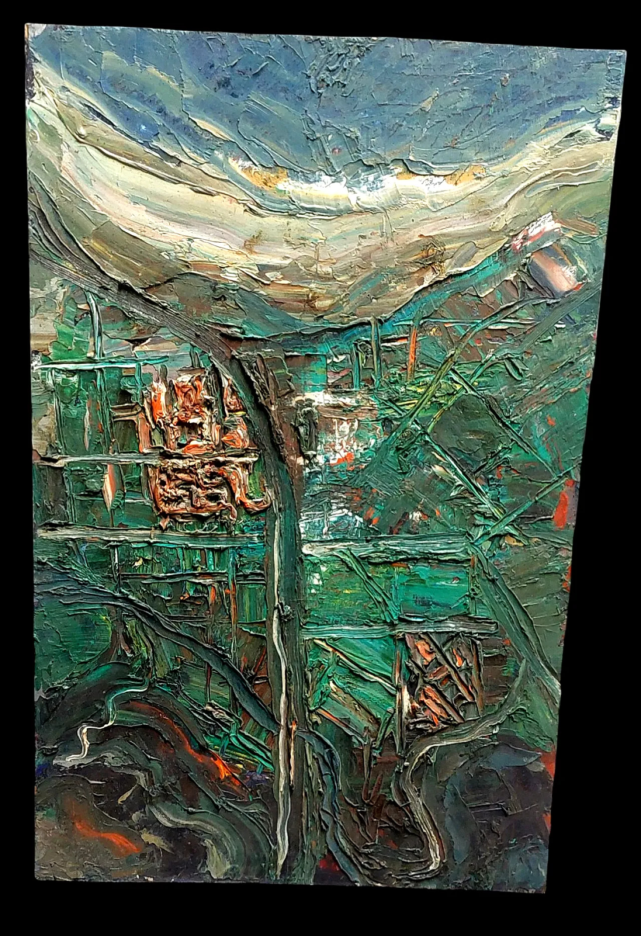 Abstract oil on panel painting by Raffaello Giannelli, 20th century 5