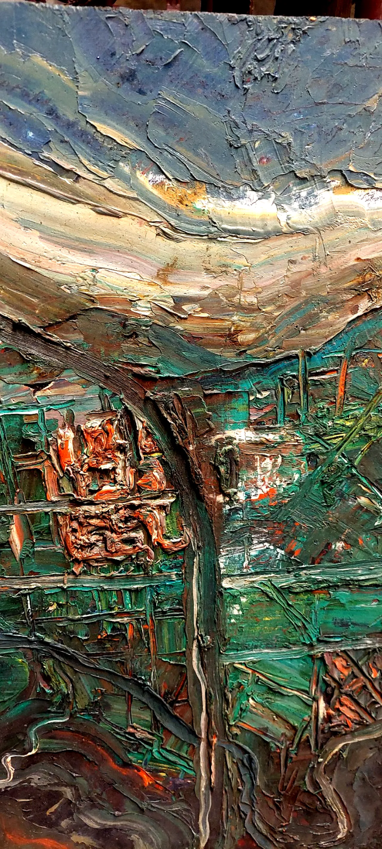 Abstract oil on panel painting by Raffaello Giannelli, 20th century 6