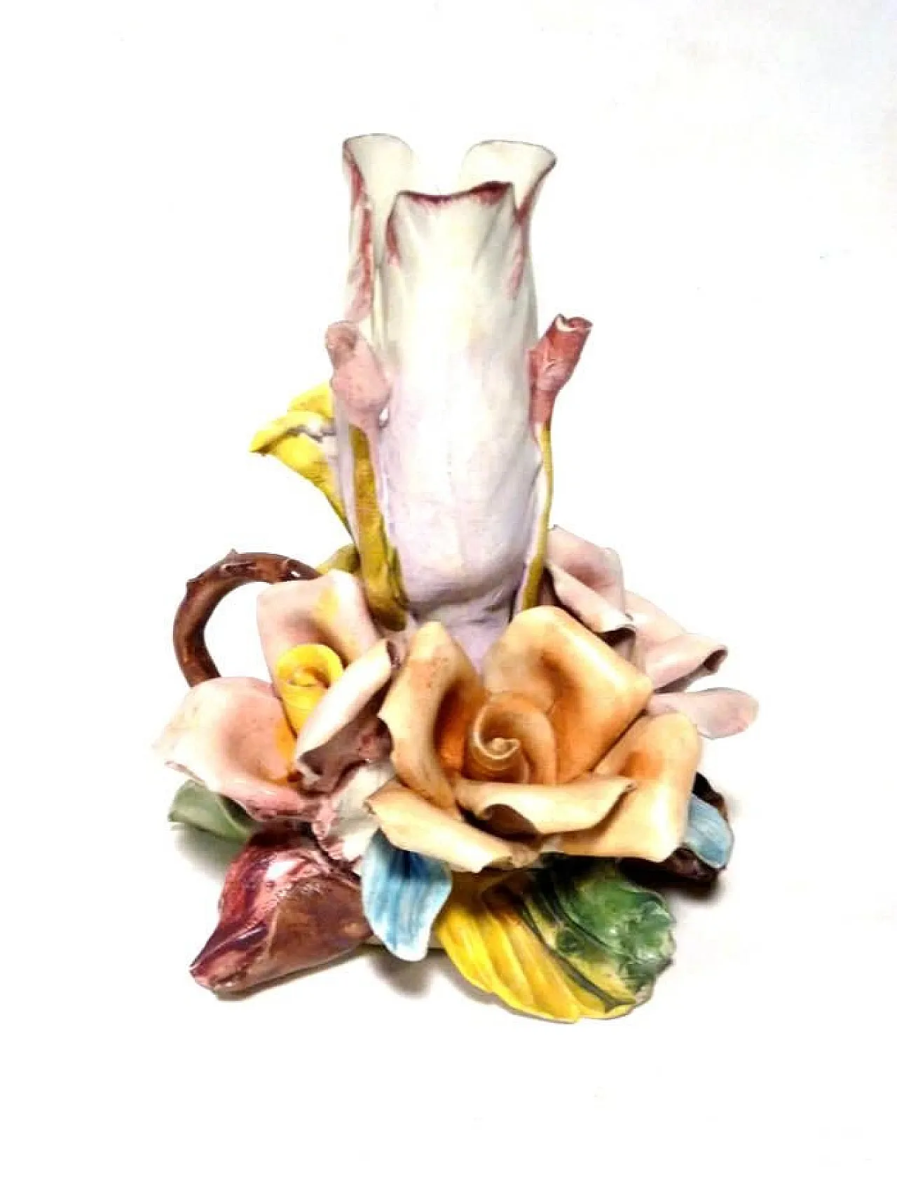 Capodimonte biscuit porcelain rose flower candleholder, 1950s 1