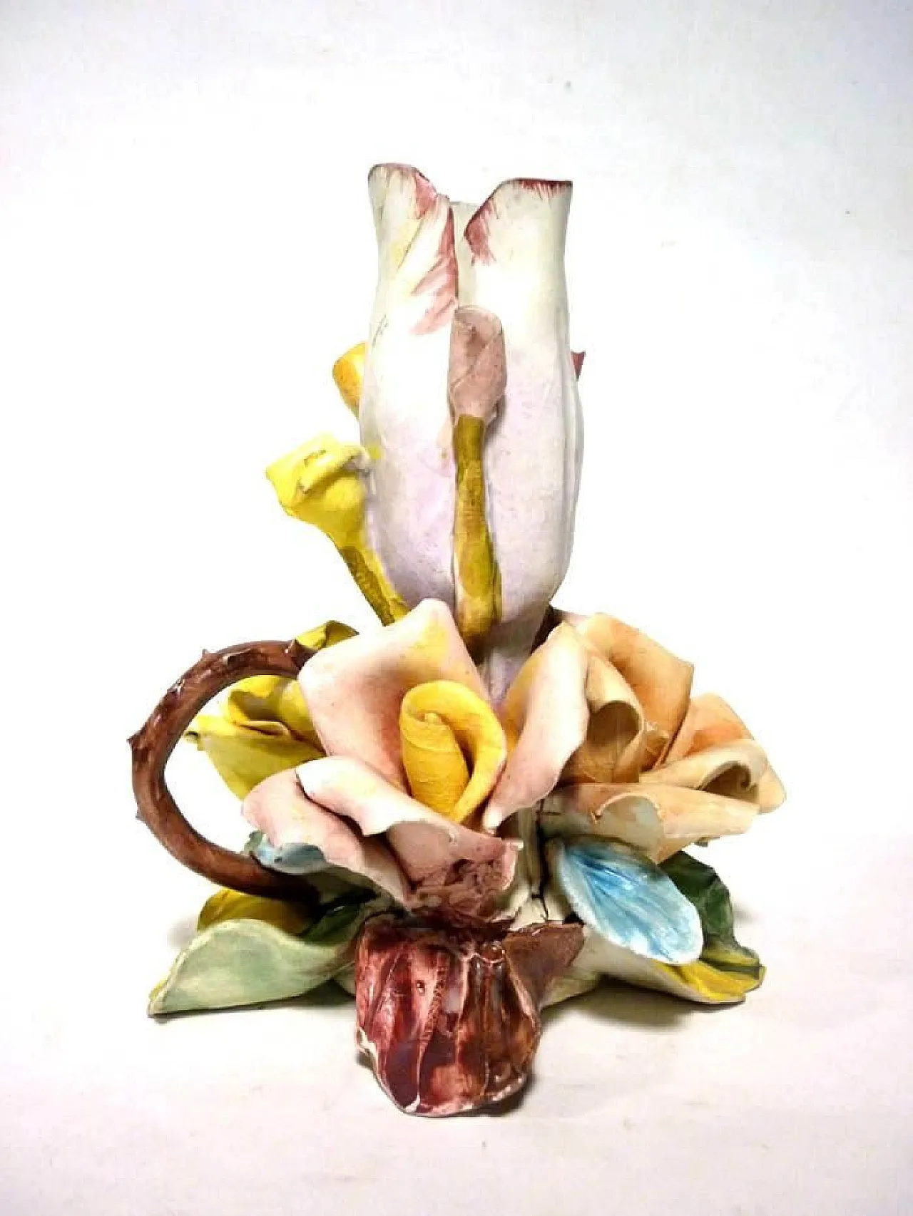 Capodimonte biscuit porcelain rose flower candleholder, 1950s 2