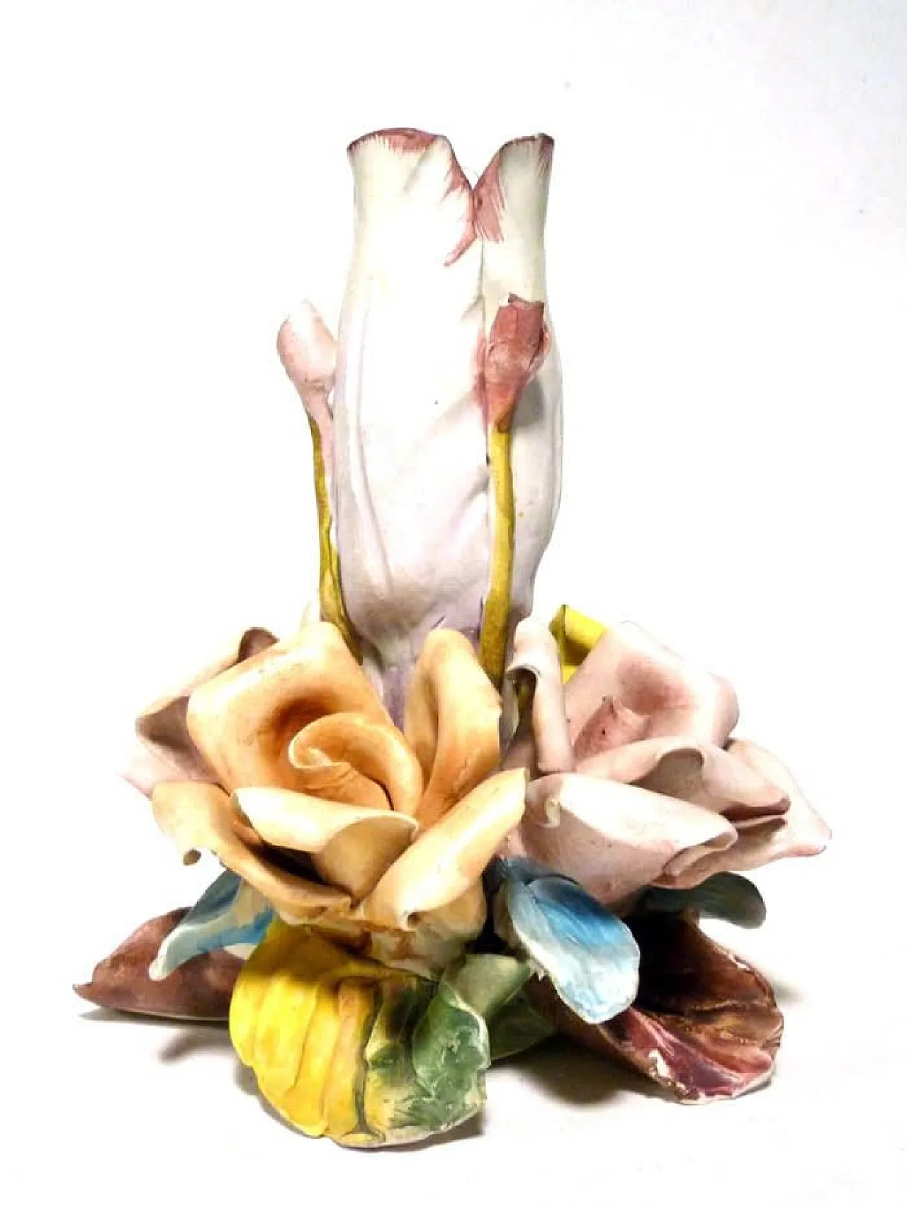 Capodimonte biscuit porcelain rose flower candleholder, 1950s 3