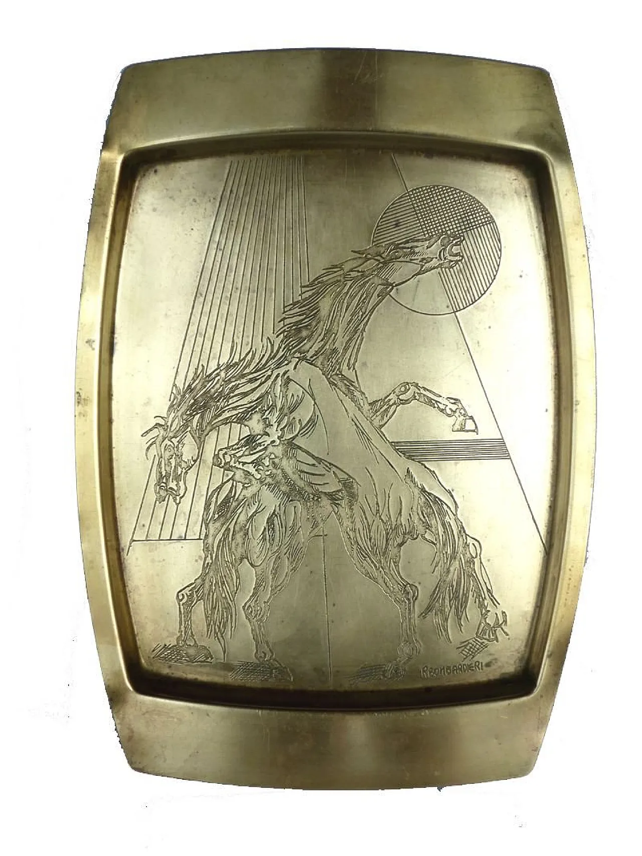 Vassoio Horse Mid-Century in ottone di Remo Bombardieri, anni '60 1