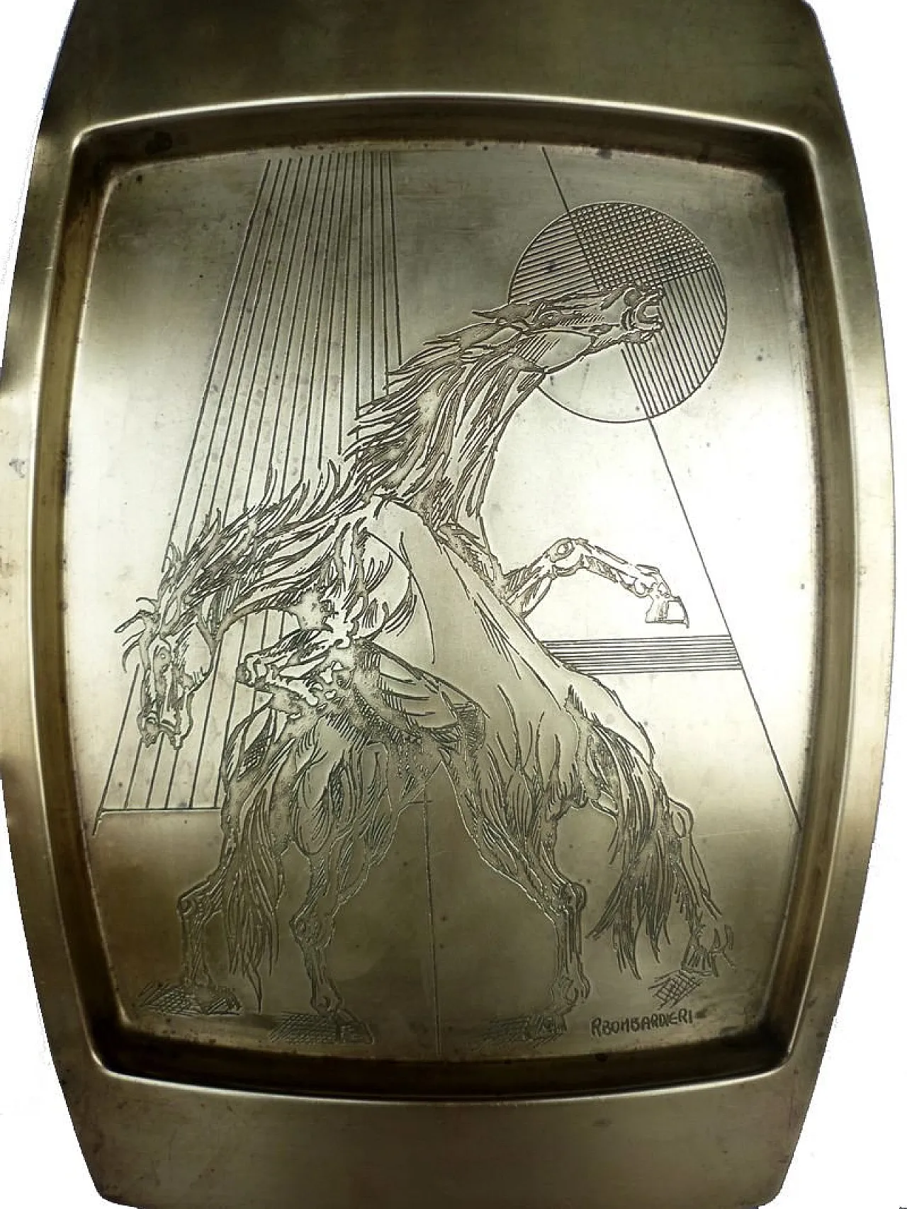 Vassoio Horse Mid-Century in ottone di Remo Bombardieri, anni '60 2