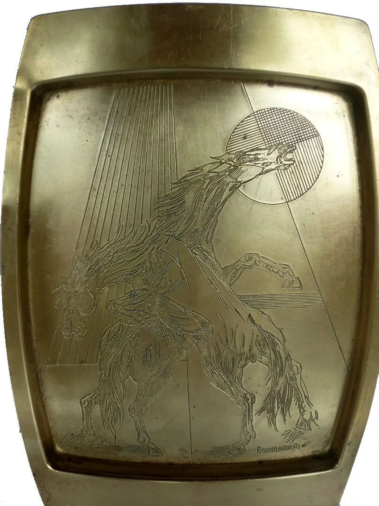 Vassoio Horse Mid-Century in ottone di Remo Bombardieri, anni '60 4