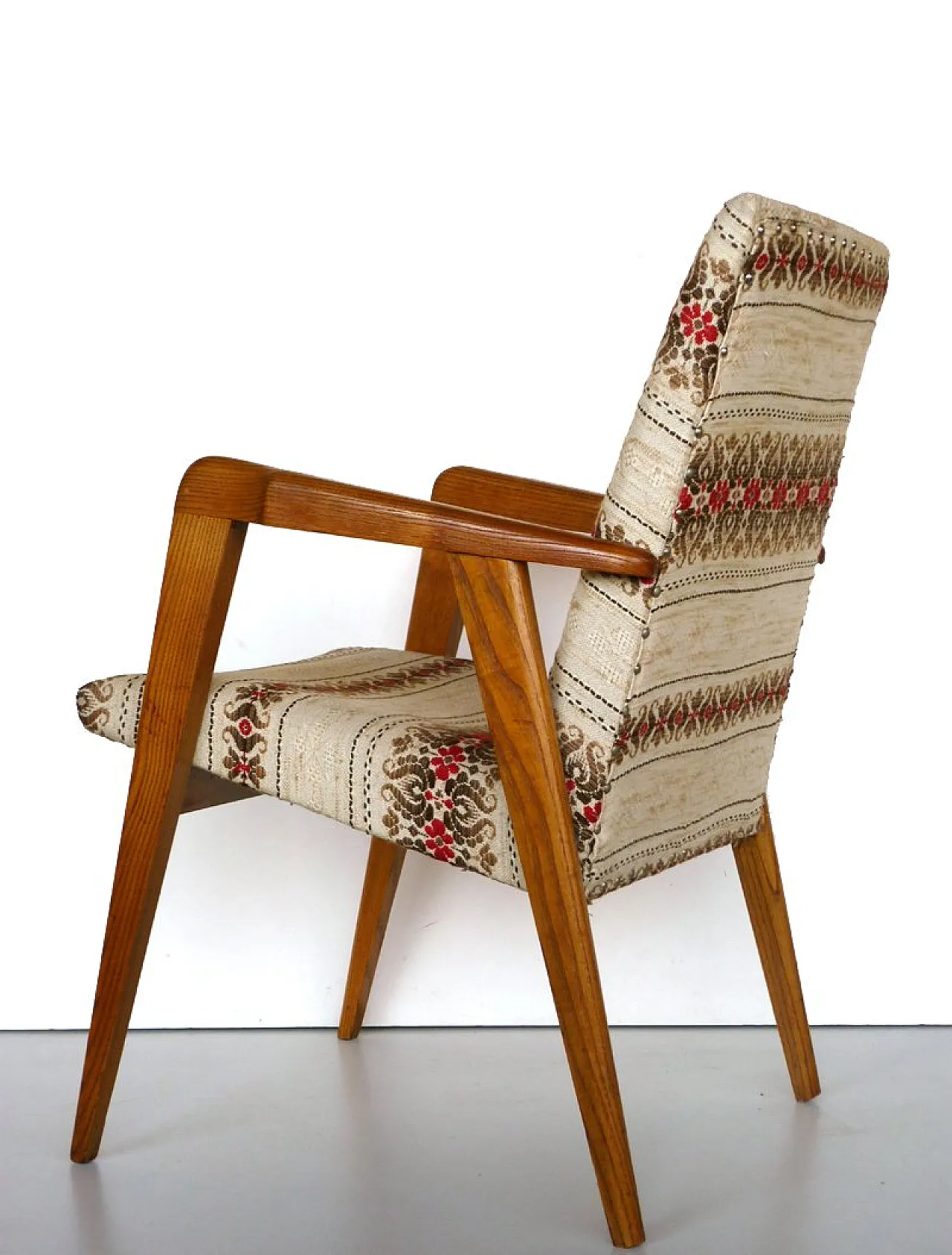 Poltrona in legno e tessuto, anni '50 2