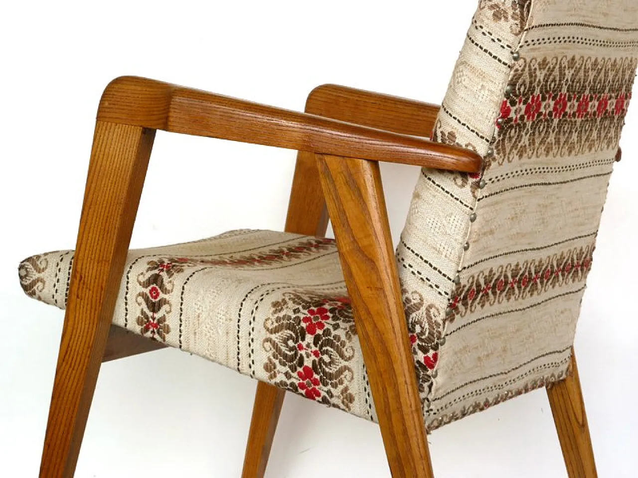 Poltrona in legno e tessuto, anni '50 4