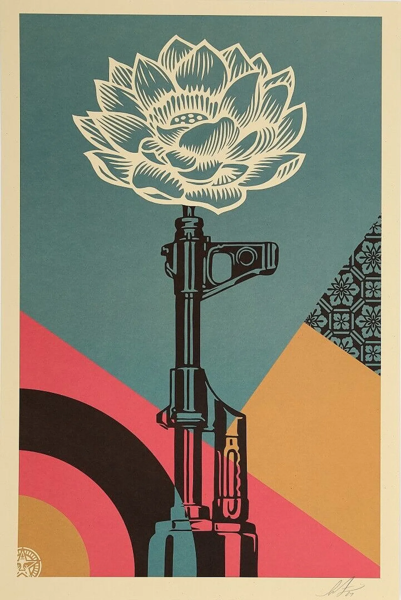 Shepard Fairey, 2025 - AK-47 LOTUS - Offset lithograph on thick paper 1