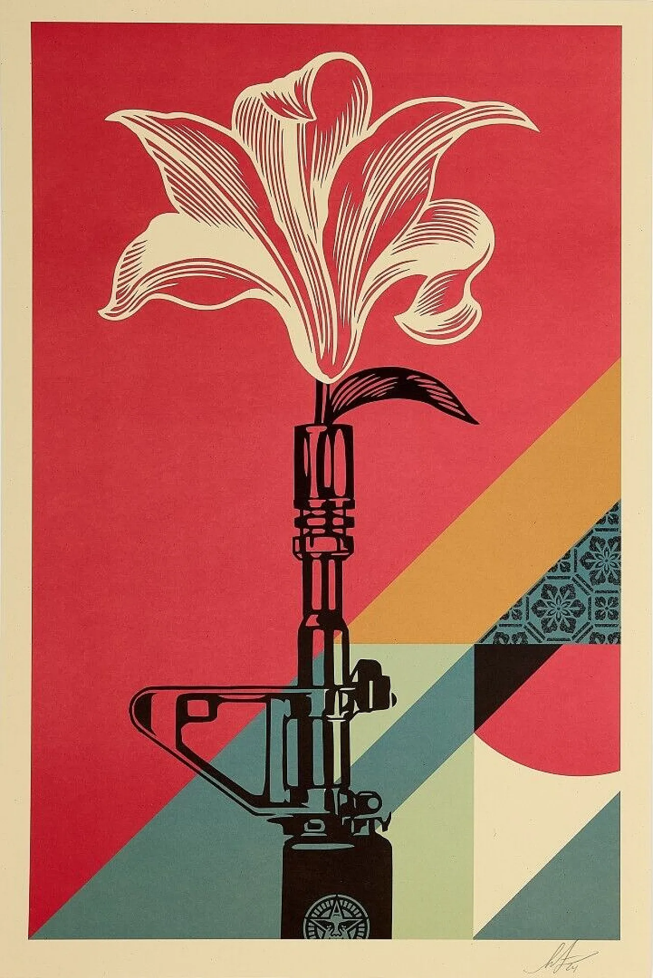 Shepard Fairey, AR-15 LILY, litografia offset su carta spessa, 2025 1