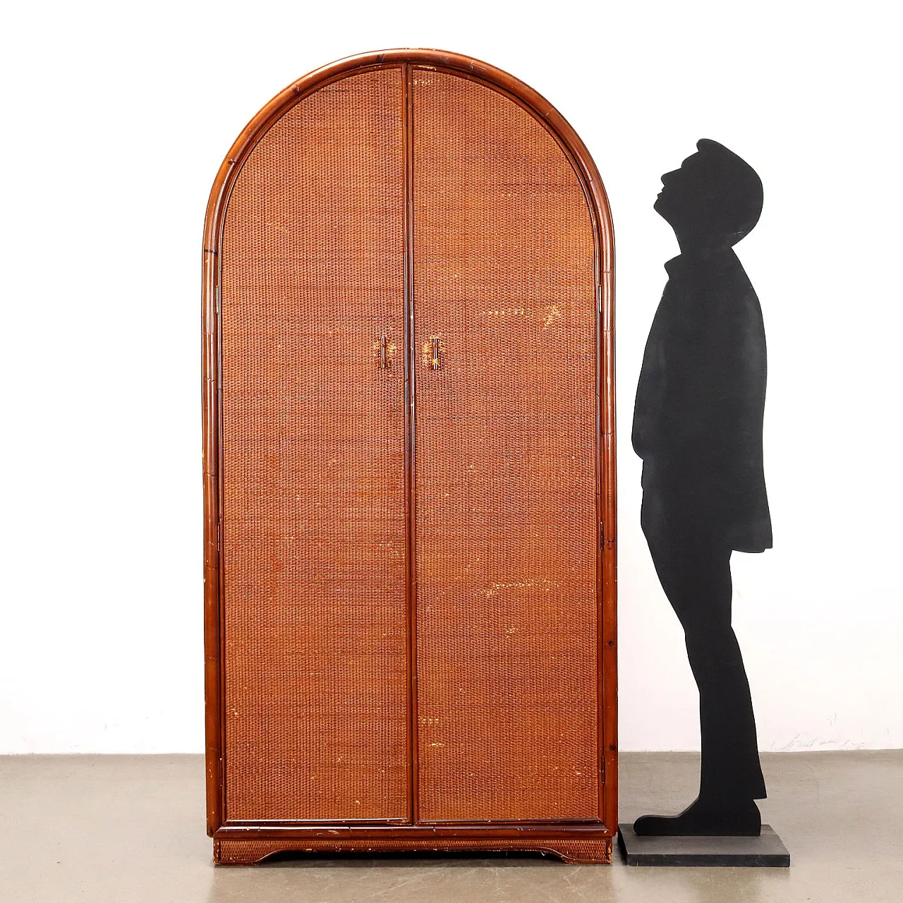 Wood and wicker wardrobe, 1970s 2