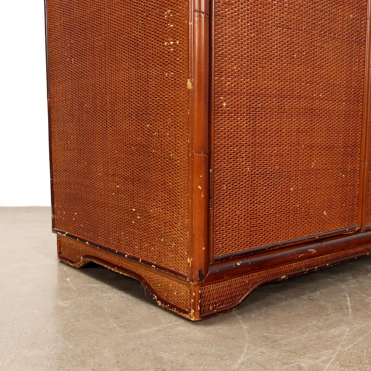 Wood and wicker wardrobe, 1970s 3