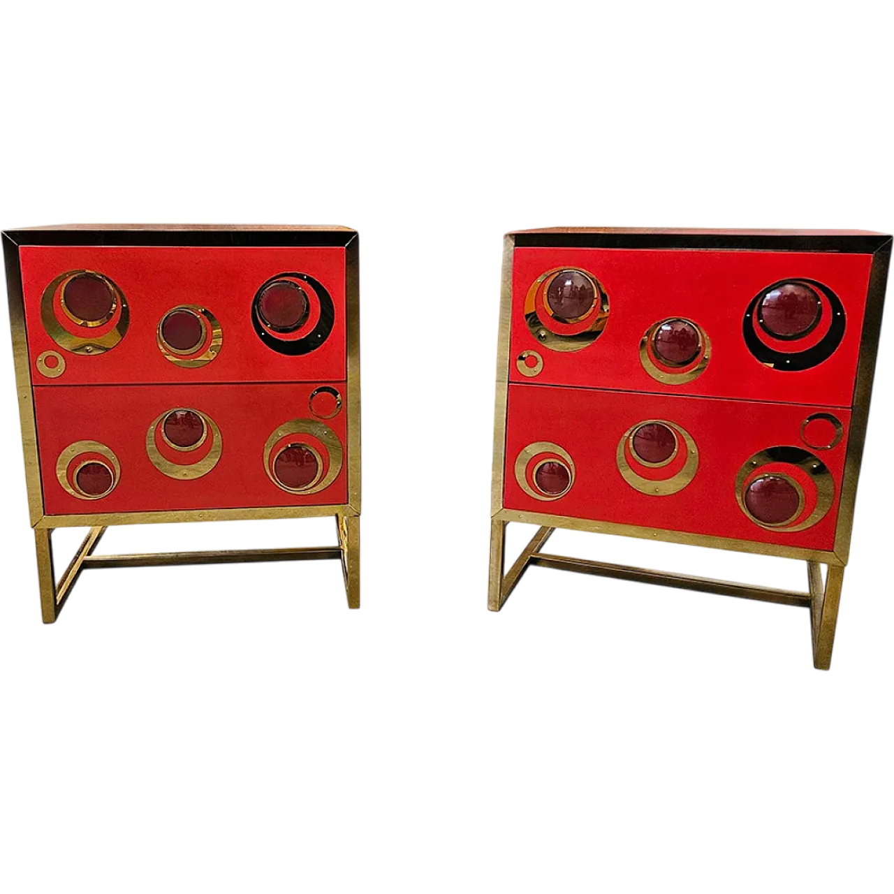 Coppia di comodini in vetro e ottone, anni '90 7