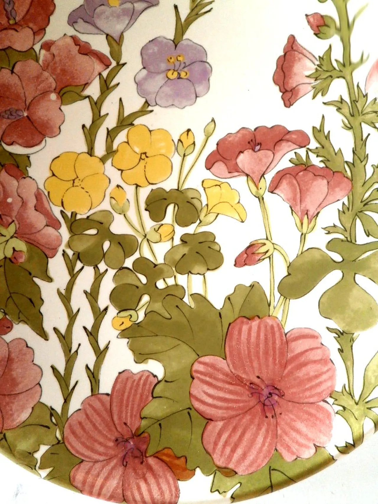 Piatto floreale in ceramica di Ernestine Salerno, anni '50 2
