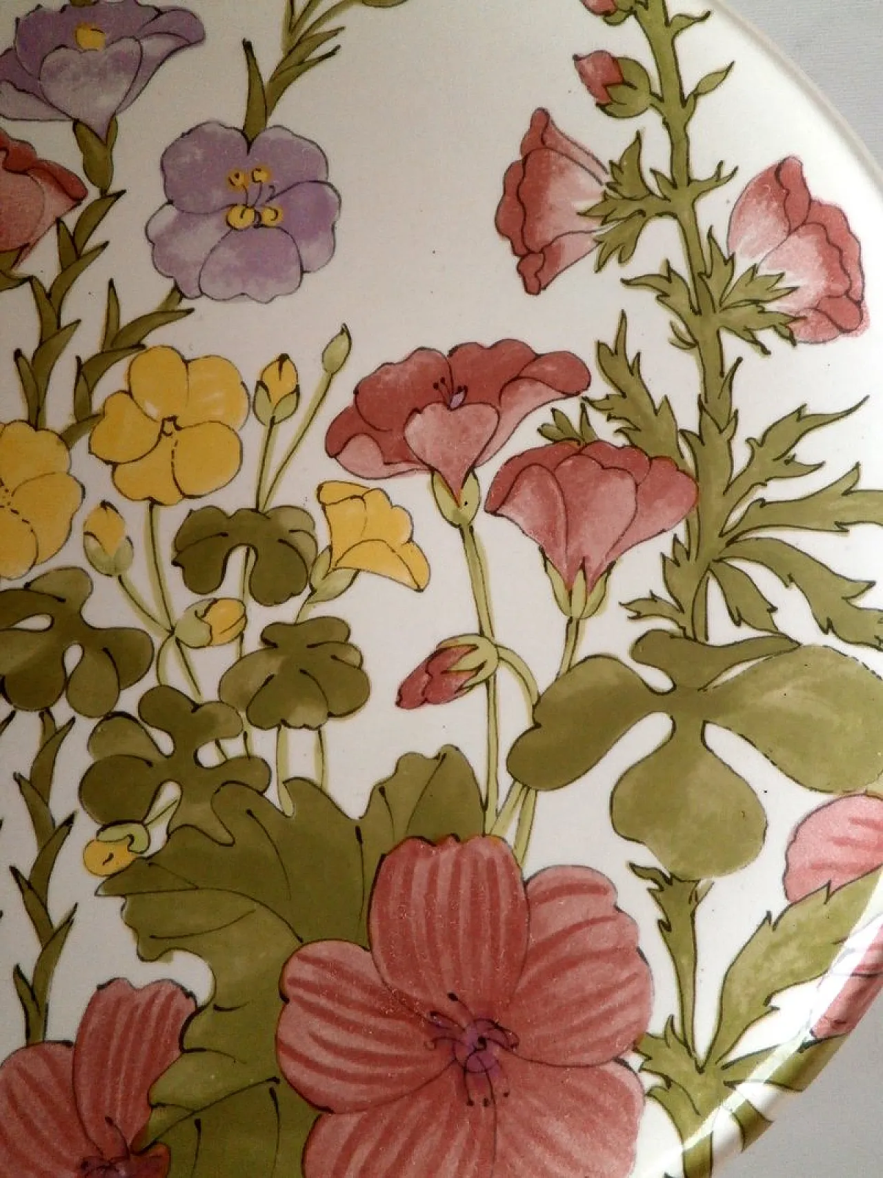 Piatto floreale in ceramica di Ernestine Salerno, anni '50 3