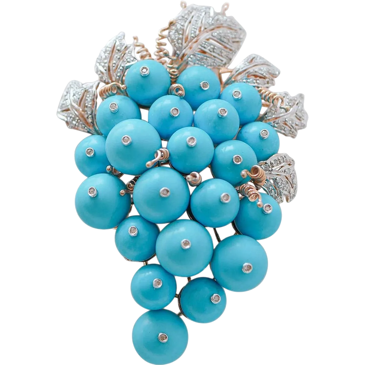 Magnesite, diamond, rose gold and silver cluster brooch, 1960s 9