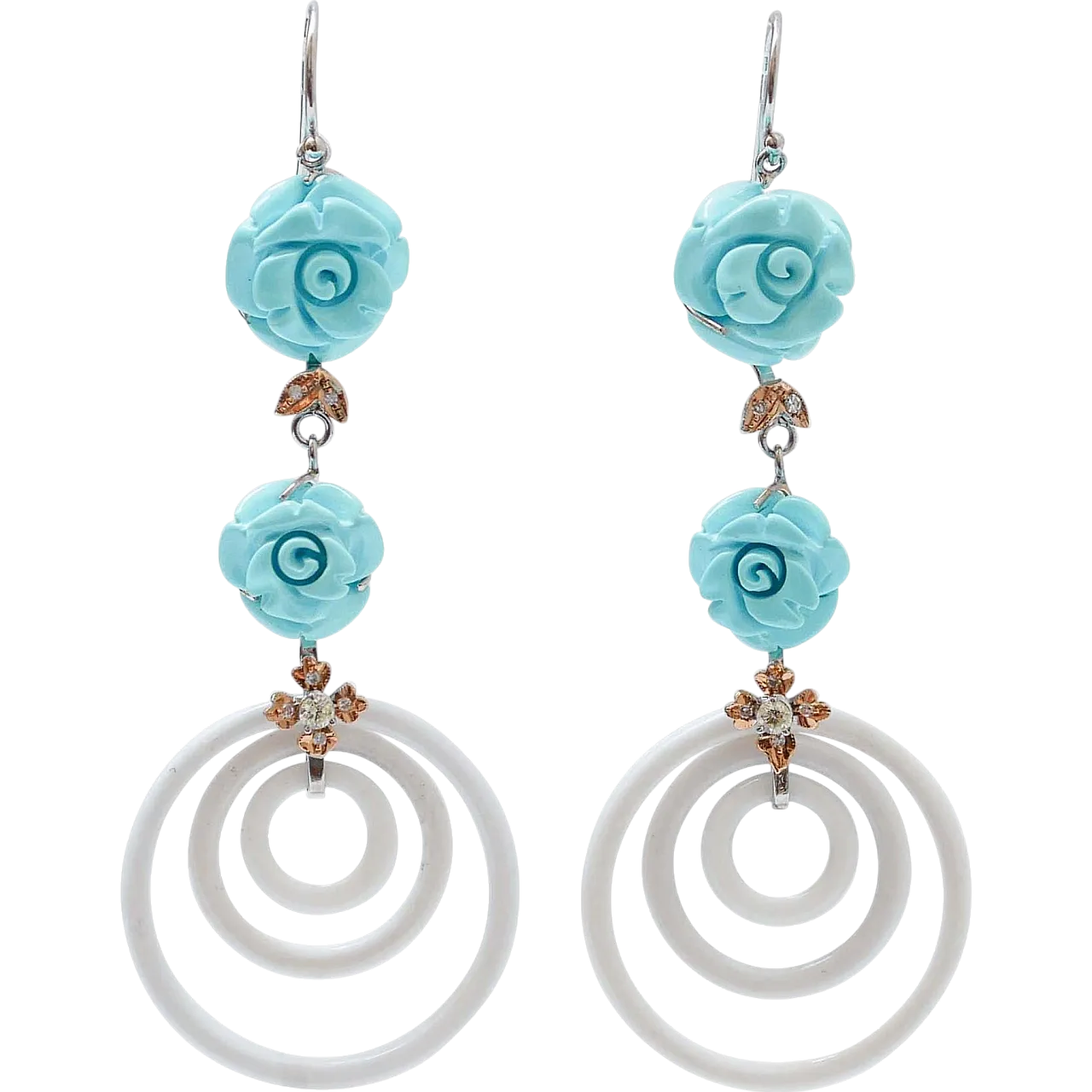 Earrings in turquoise, agate, diamonds, gold, 1950s 6