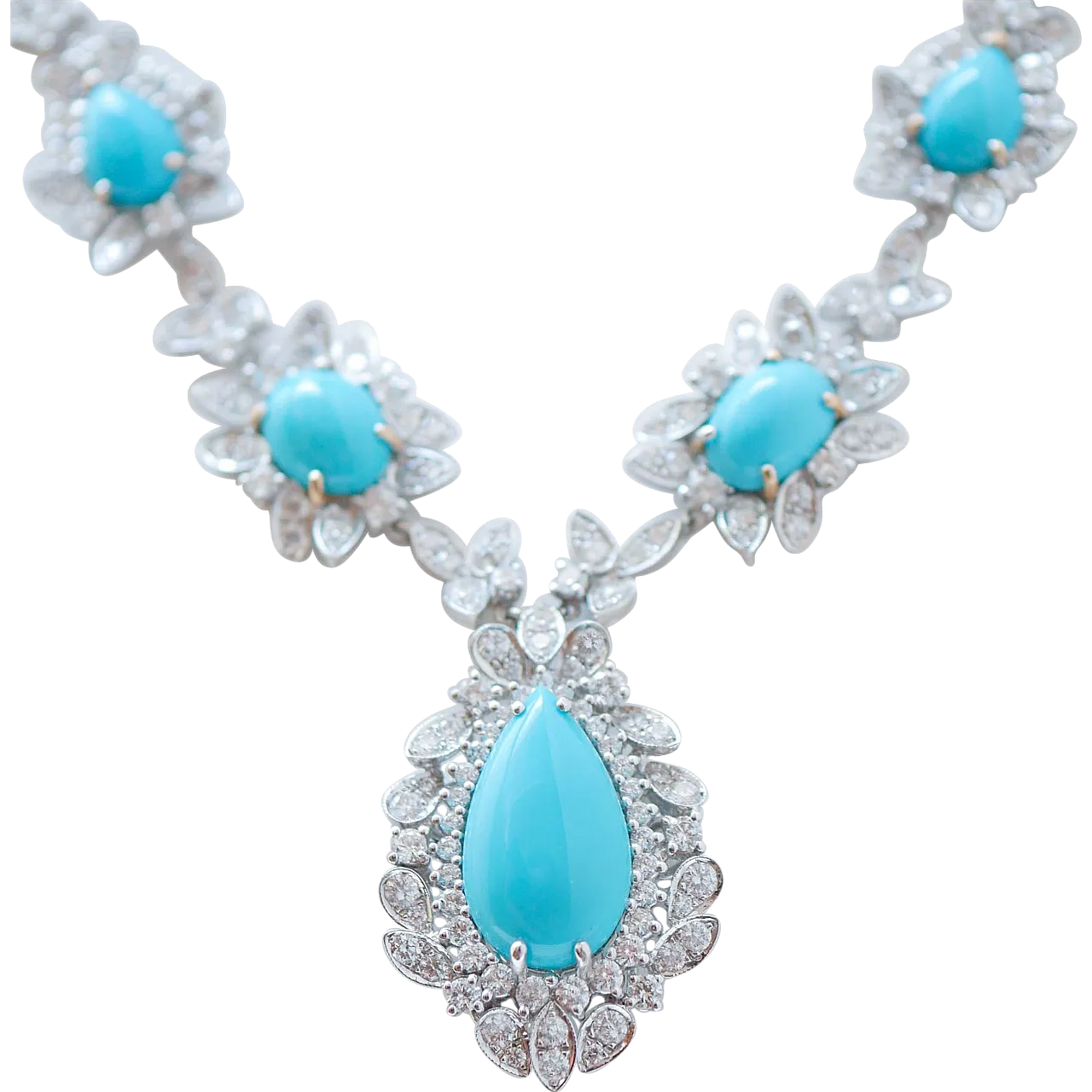 14K white gold necklace with turquoise and diamonds, 1970s 7