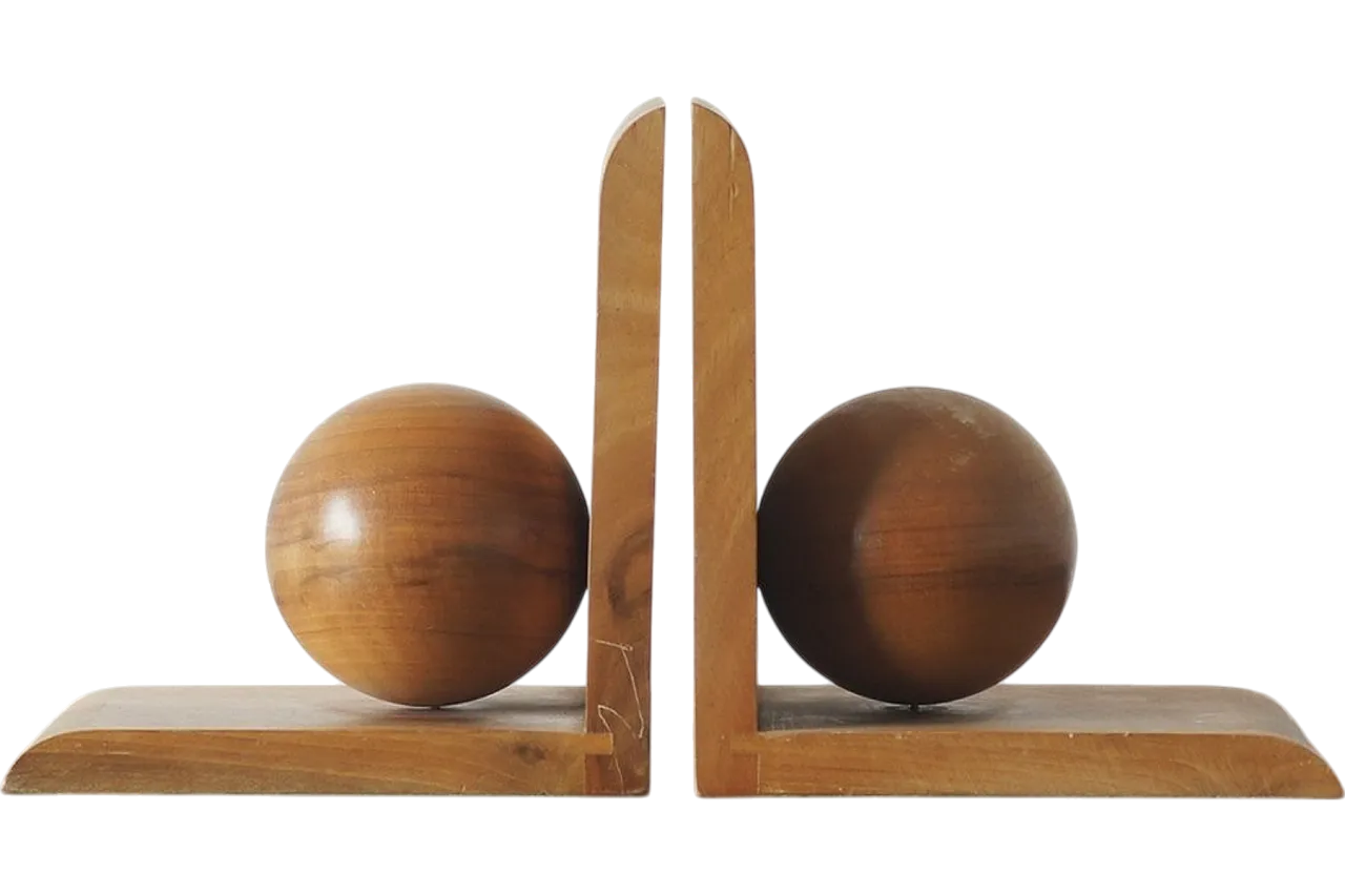 Coppia di fermalibri Mid-Century in legno, anni '50 5