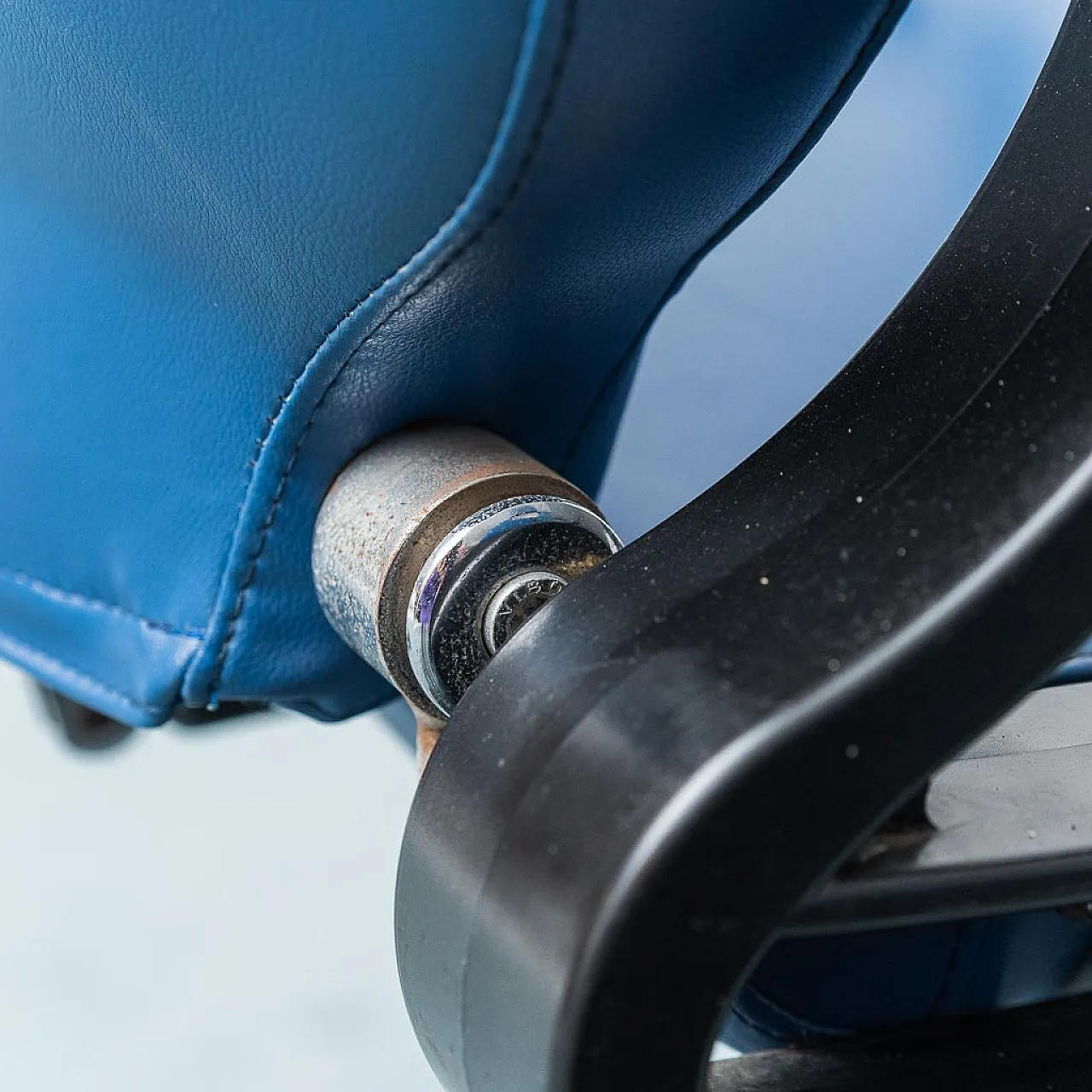 Pair of armchairs from barber in blue eco -leather, 80s 11