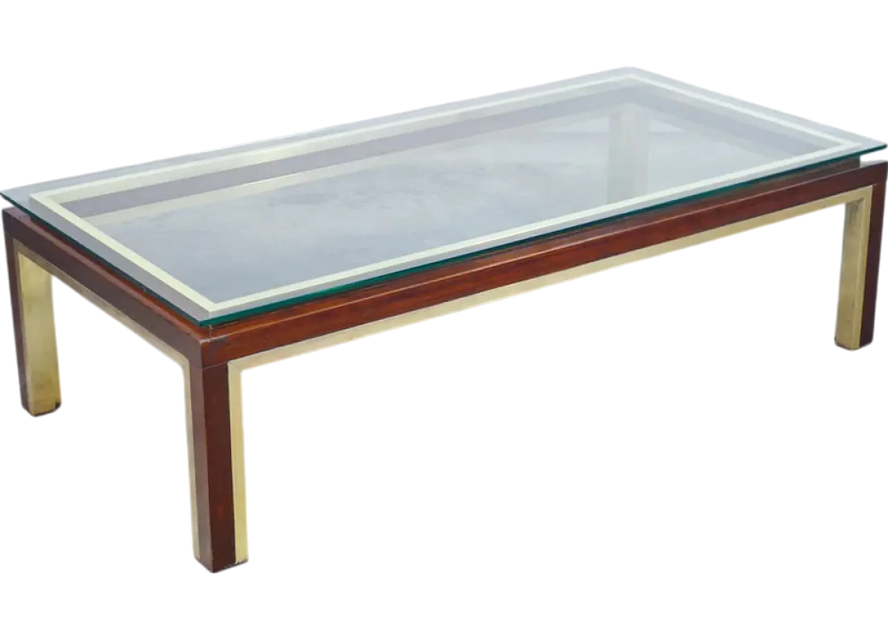 Tavolino da fumo in legno, ottone e vetro, anni '50 14